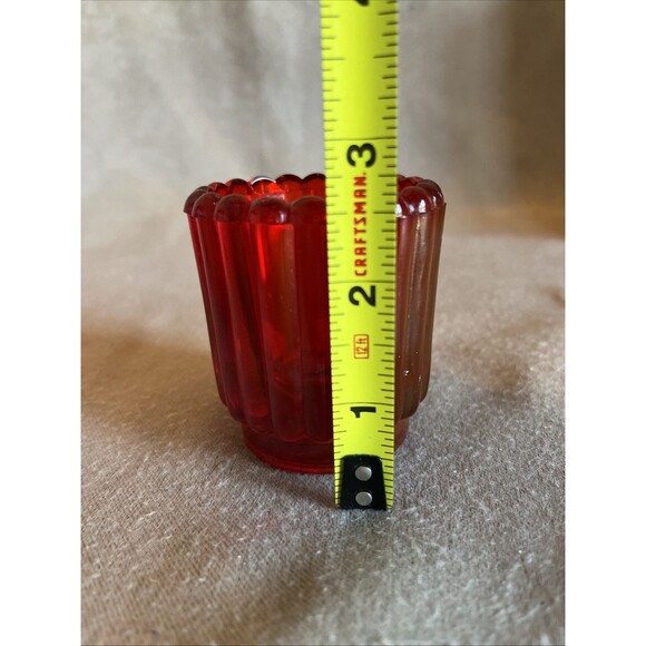 VTG Beautiful Ruby Red Small Rigged Glass Art Deco Toothpick or Candle Holder - Picture 7 of 8